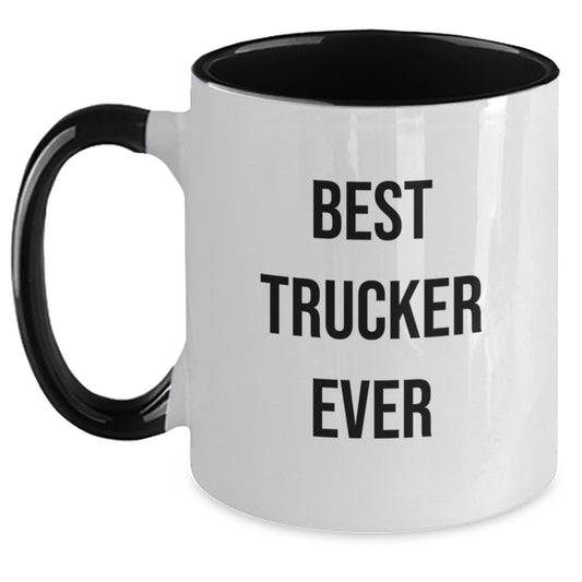 Funny Trucker Gifts from Friends - Best Trucker Ever Two Tone Coffee Mug, Birthday Unique Presents for Men, Red White and Pink Colors Options - Main