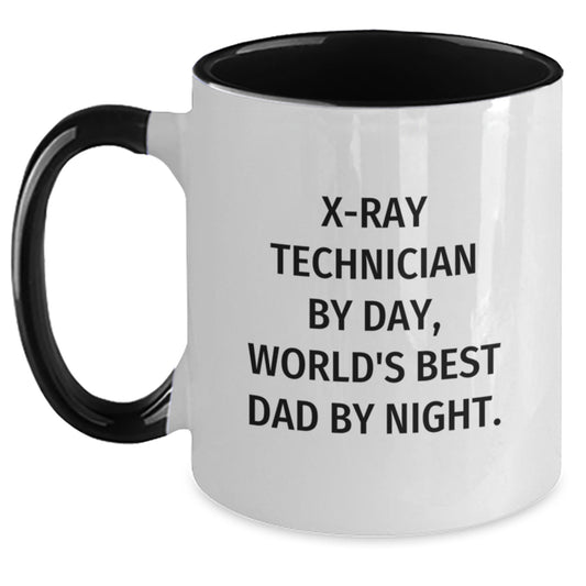 X-Ray Technician Gifts by Day, World's Best Dad By Night - Funny Graduation Two Tone Coffee Mug for X-Ray Technician, Graduation Unique Gifts, Gifts from Friends, Gifts for X-Ray Technician - Main