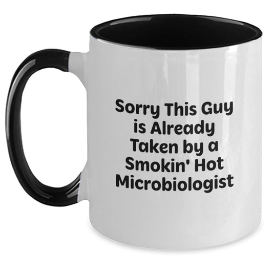 Funny Microbiologist Gifts for Him or Her - Sorry This Guy Is Already Taken, Two Tone Coffee Mug, Perfect Graduation Unique Gifts from Friends or Family - Main