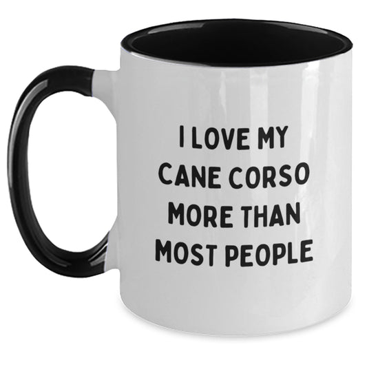 Funny Cane Corso Dog Lover Gifts from Friends for Birthday - I Love My Cane Corso More Than Most People Two Tone Coffee Mug - Main