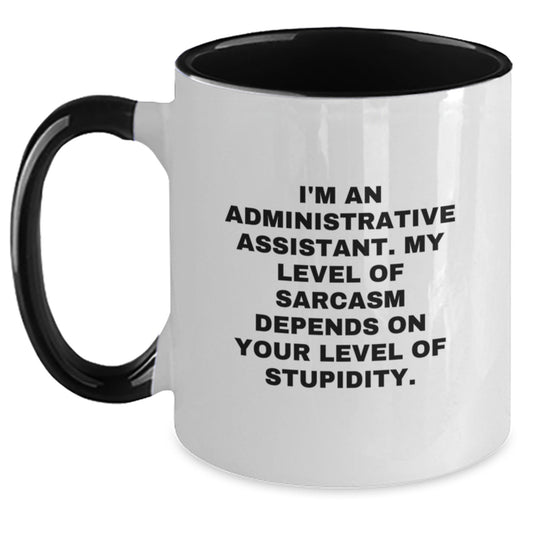 Gifts from Friends for Administrative Assistant, Funny Sarcasm Coffee Mug, Birthday Unique Gifts, Two Tone Mug - Main