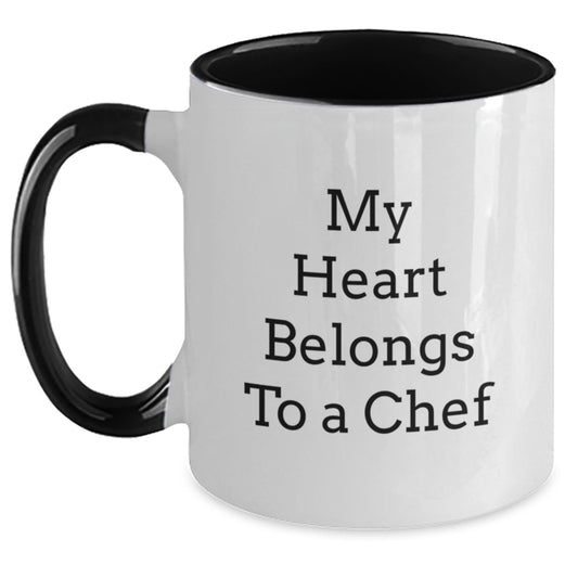 Funny Chef Quotes Gifts from Friends and Family - My Heart Belongs To A Chef Two Tone Coffee Mug for Birthday - Main
