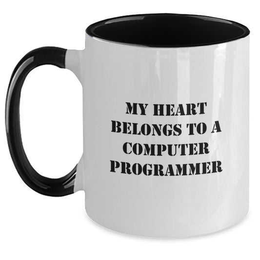 Funny Computer Programmer Gifts, My Heart Belongs To A Computer Programmer Two Tone Coffee Mug, Birthday Unique Gifts from Men to Friends, Coworkers, or Family - Main