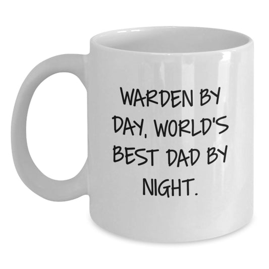 Warden By Day, Funny Gifts for Warden from Family, White Coffee Mug for Graduation, World's Best Dad By Night. - Main