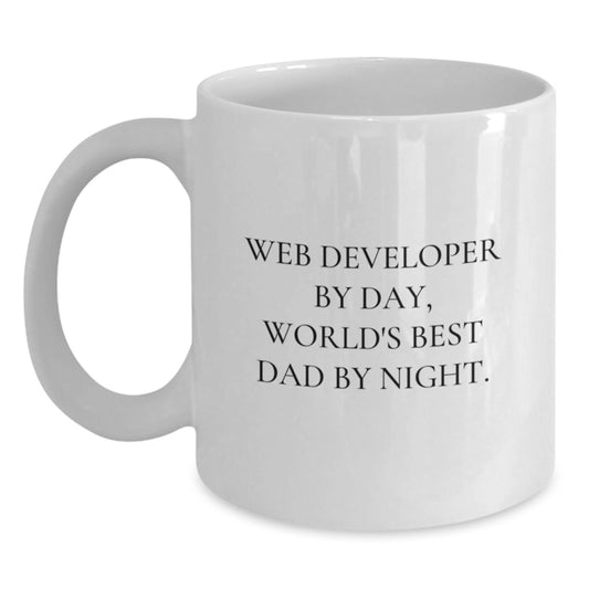 Funny Web Developer Gifts from Family - Web Developer By Day, World's Best Dad By Night. White Coffee Mug for Graduation - Main