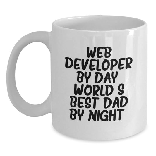 Funny Web Developer Gifts from Men to Web Developers, World's Best Dad White Coffee Mug for Graduation, Unique Gifts for Web Developers - Main