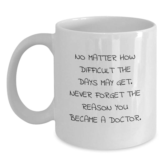 Funny Doctor Gifts from Friends - White Coffee Mug, 'No Matter How Difficult The Days May Get. Never Forget The Reason You Became A Doctor.' for Birthday, Inspirational Quote for Doctors - Main