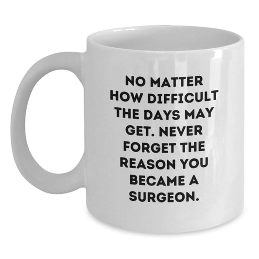 Inspirational Surgeon Gifts from Friends for Birthday with White Coffee Mug - 'No Matter How Difficult The Days May Get' - Main