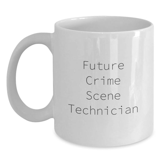 Funny Future Crime Scene Technician Gifts, White Coffee Mug for Birthday, 'May the Evidence Be Ever in Your Favour', Gifts for Crime Scene Technician, Men, or Women from Friends, Family, or Coworkers - Main