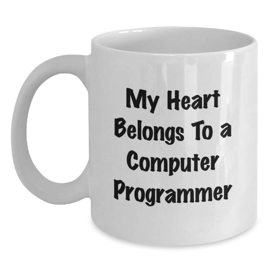 Funny Computer Programmer Gifts, 'My Heart Belongs To A Computer Programmer' Quote, White Coffee Mug for Birthday, Gifts from Friends, Gifts for Computer Programmer - Main