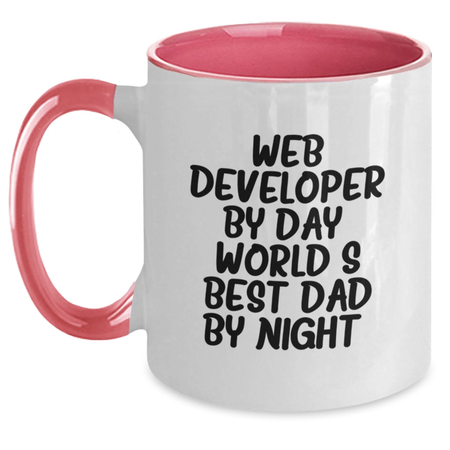 Web Developer Funny Two Tone Coffee Mugs Gifts from Dad for Web Developer Graduation, 'Web Developer By Day, World's Best Dad By Night.' - Main