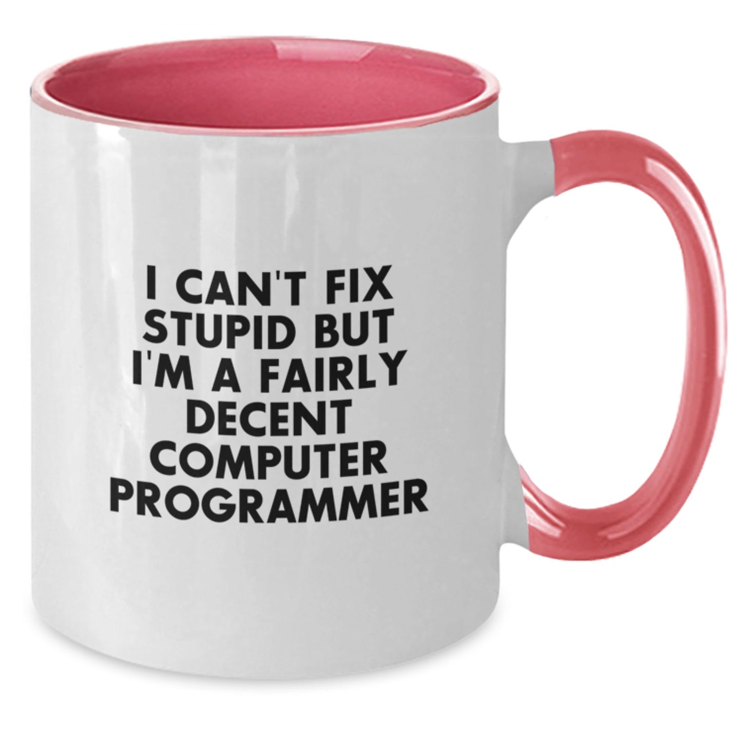 Funny Computer Programmer Gifts from Friends - I Can't Fix Stupid But I'm A Fairly Decent Two Tone Coffee Mug for Birthday - Additional