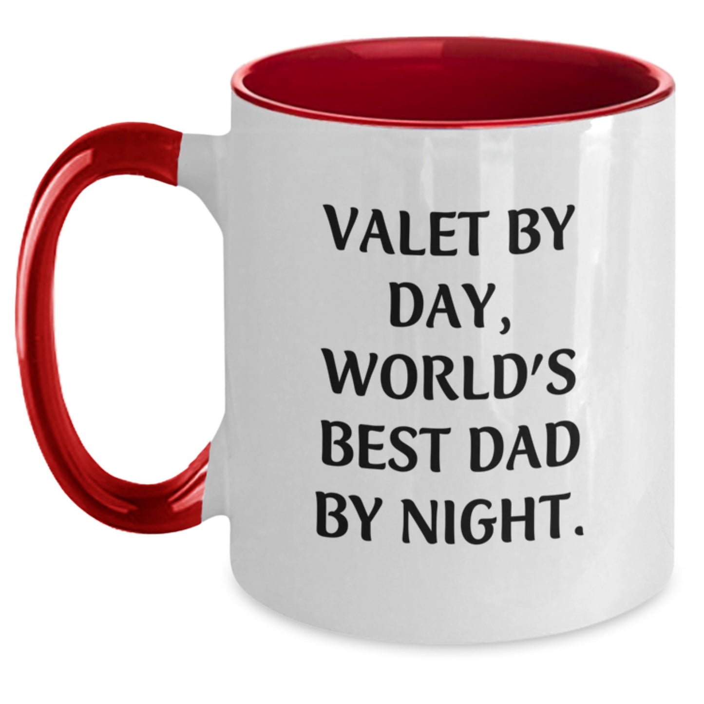 Valet By Day, World's Best Dad By Night Funny Two Tone Coffee Mug Gifts from Family, Friends or Coworkers for Valet Graduation Unique Gifts - Main