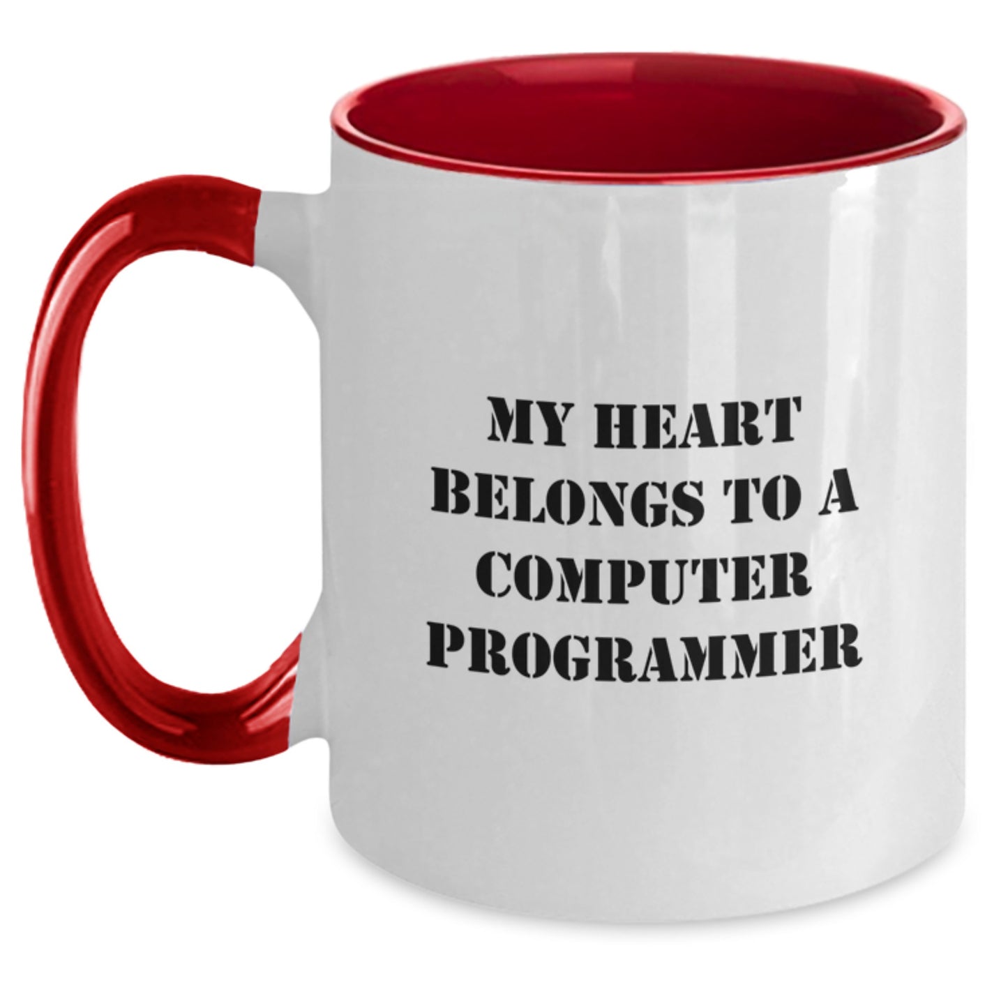 Funny Computer Programmer Gifts, My Heart Belongs To A Computer Programmer Two Tone Coffee Mug, Birthday Unique Gifts from Men to Friends, Coworkers, or Family - Main