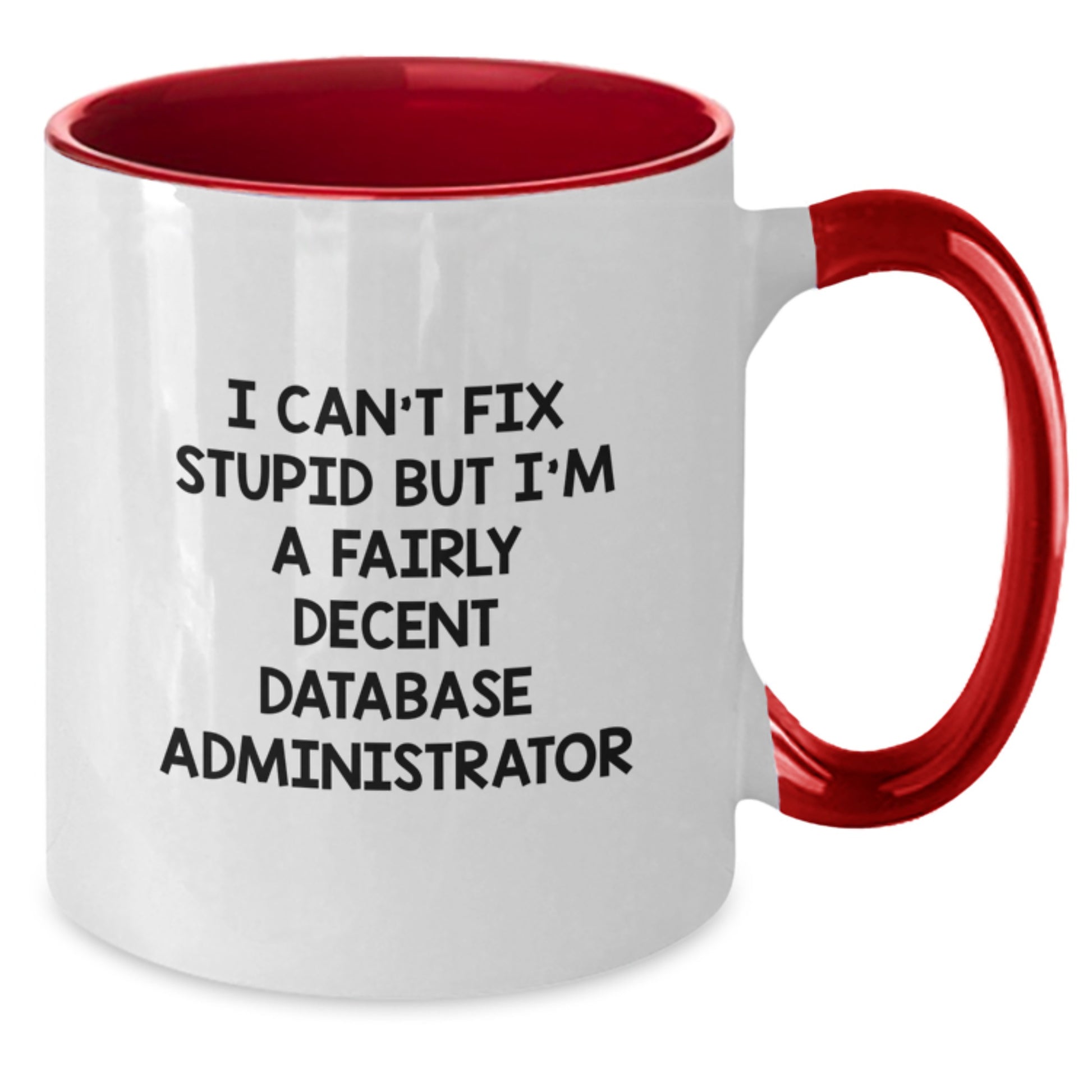 Funny Database Administrator Gifts, I Can't Fix Stupid But I'm A Fairly Decent Two Tone Coffee Mug for Graduation, Gifts from Friends to Coworkers, Database Administrator Mug with Humor - Additional