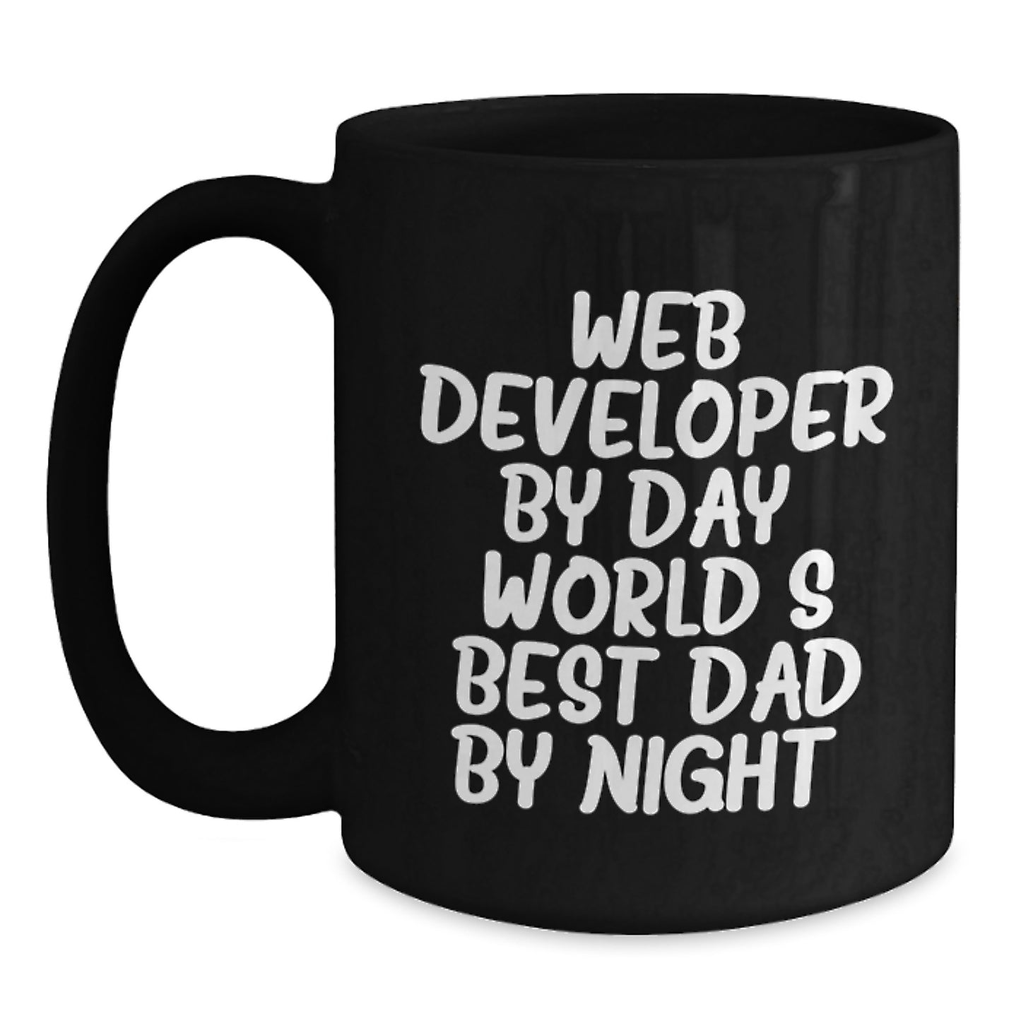 Web Developer Gifts, Funny Black Coffee Mug for Graduation, 'Web Developer by Day, World's Best Dad by Night' - Gifts from Dad to Web Developer Friends - Main