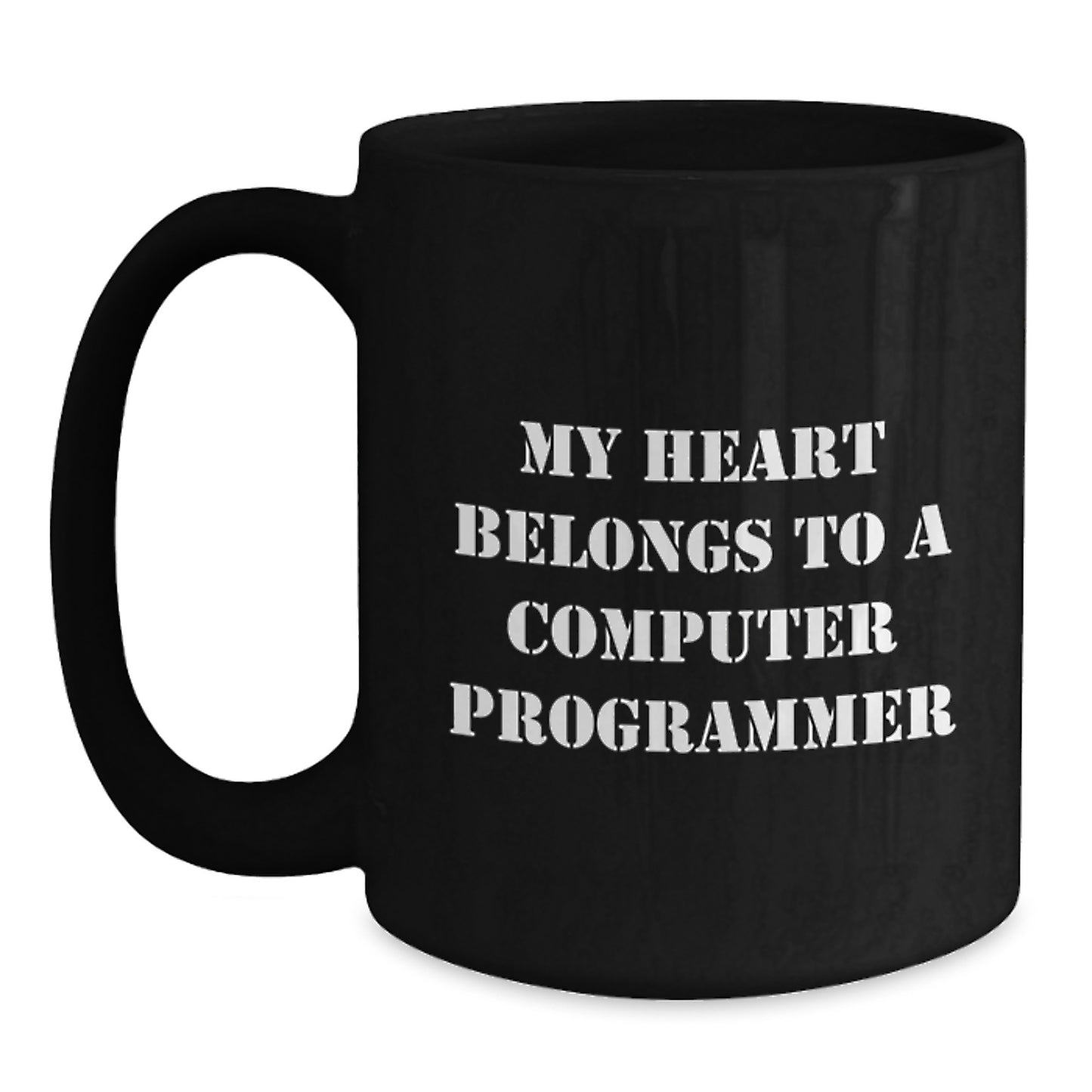 Funny Computer Programmer Gifts from Friends, Black Coffee Mugs for Birthday, 'My Heart Belongs To A Computer Programmer' Quote, Gifts for Computer Programmers - Main