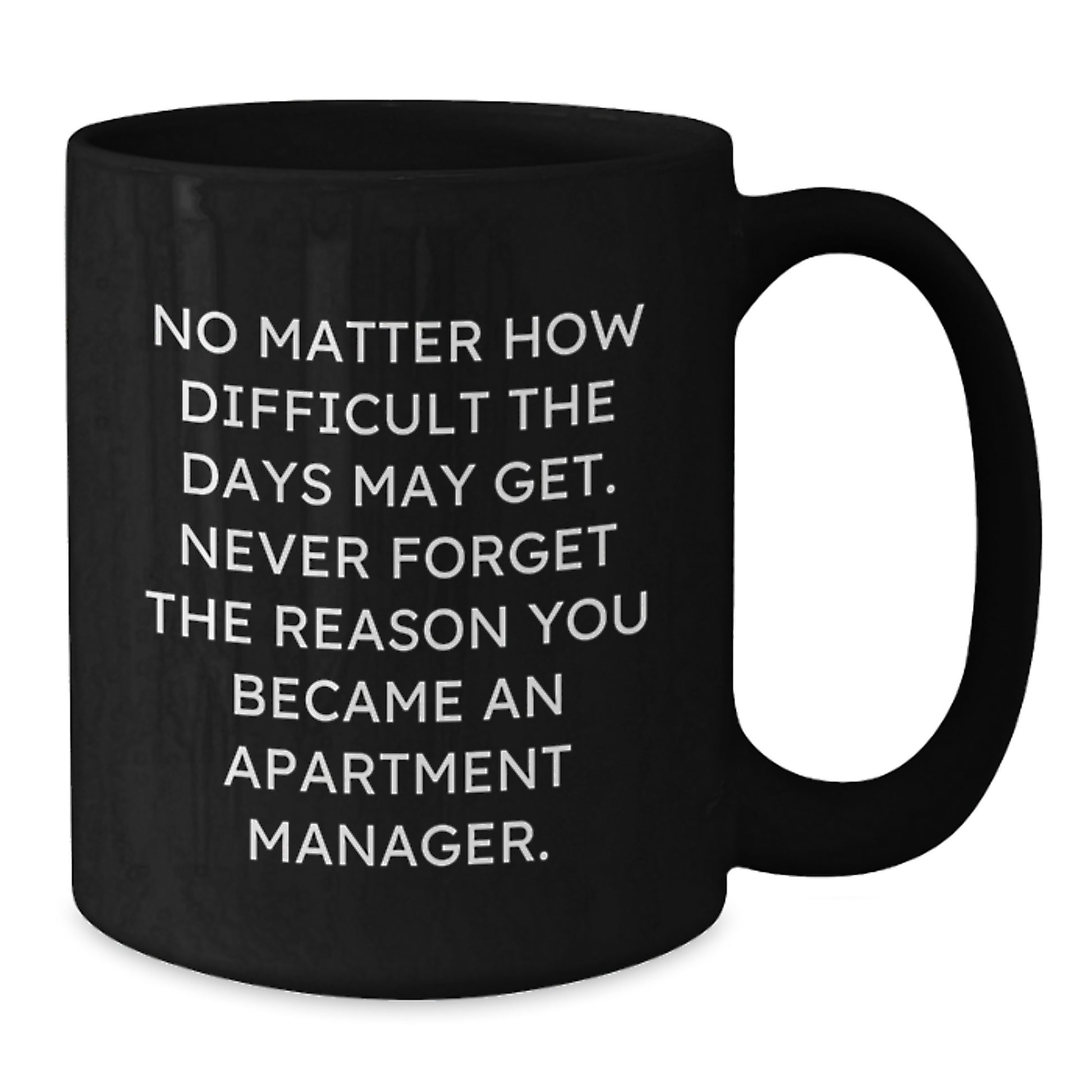 Inspiring Apartment Manager Gifts from Friends for Graduation, Black Coffee Mug with Motivational Quote, 11oz or 15oz, Microwave and Dishwasher Safe - Additional