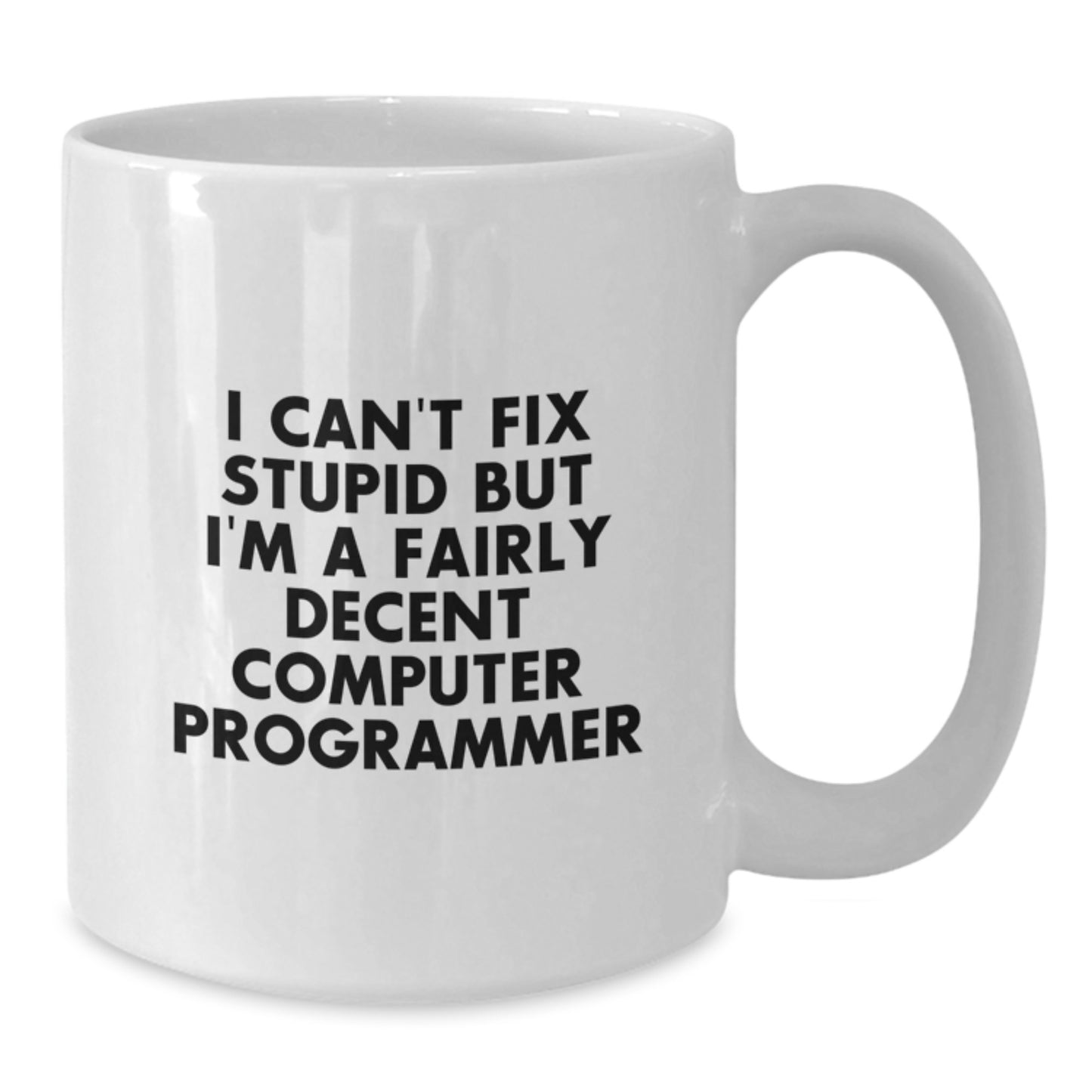 Funny Computer Programmer Gifts from Friends, White Coffee Mug, I Can't Fix Stupid But I'm A Fairly Decent Computer Programmer - Additional