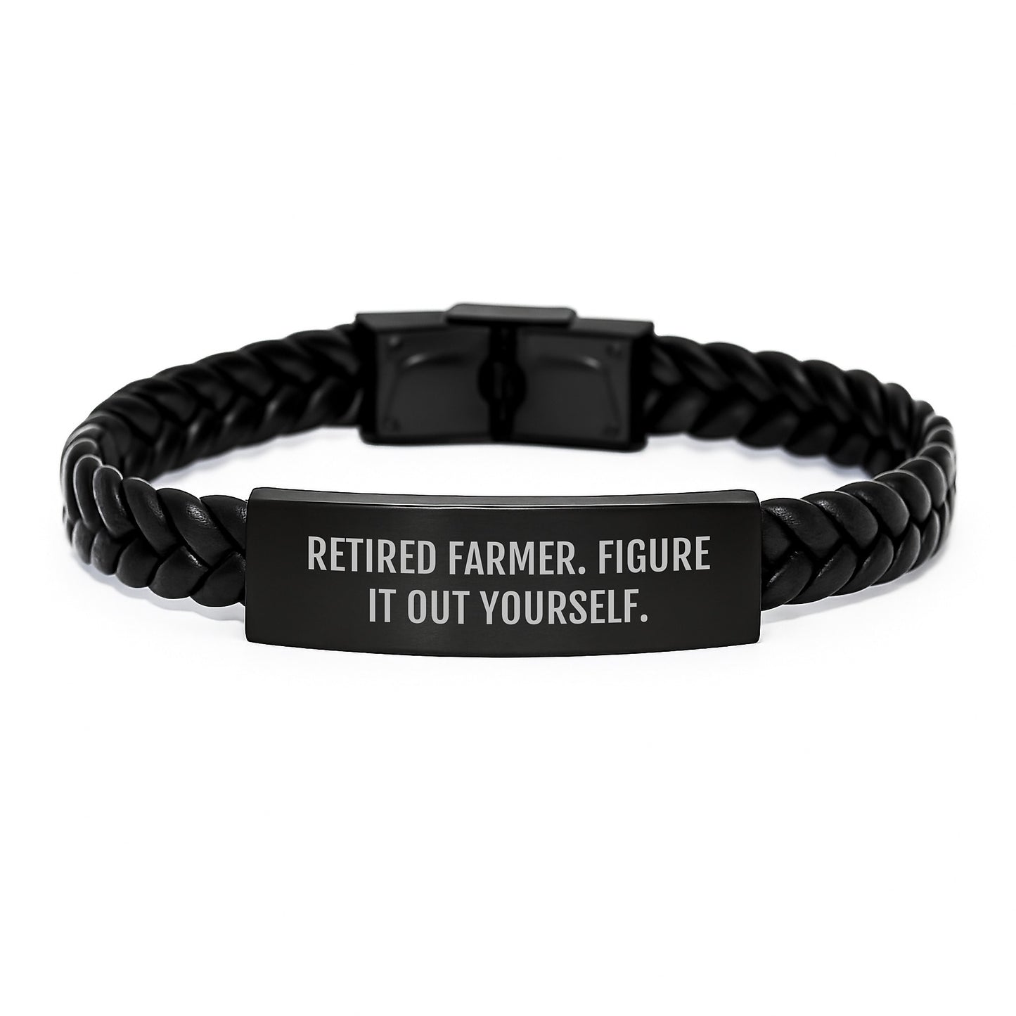 Farmers' Gifts from Friends to Men, 'Retired Farmer. Figure It Out Yourself.' Interlaced Leather Bracelet for Graduation - Image 1