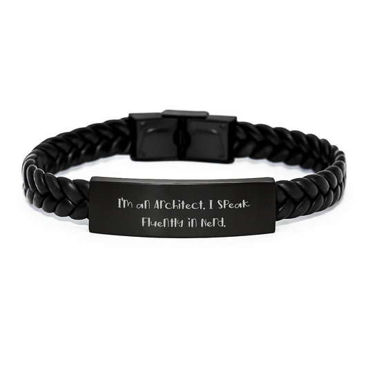 Architect Gifts, I'm An Architect. I Speak Fluently In genius., Interlaced Leather Graduation Unique Accessories for Men, Women, Friends, Coworkers, Family - Image 1