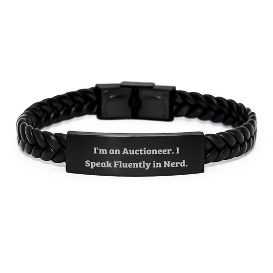 Funny Auctioneer Quote Gifts from Men to Friends Unique Interlaced Leather Bracel Gifts for Auctioneer - Image 1