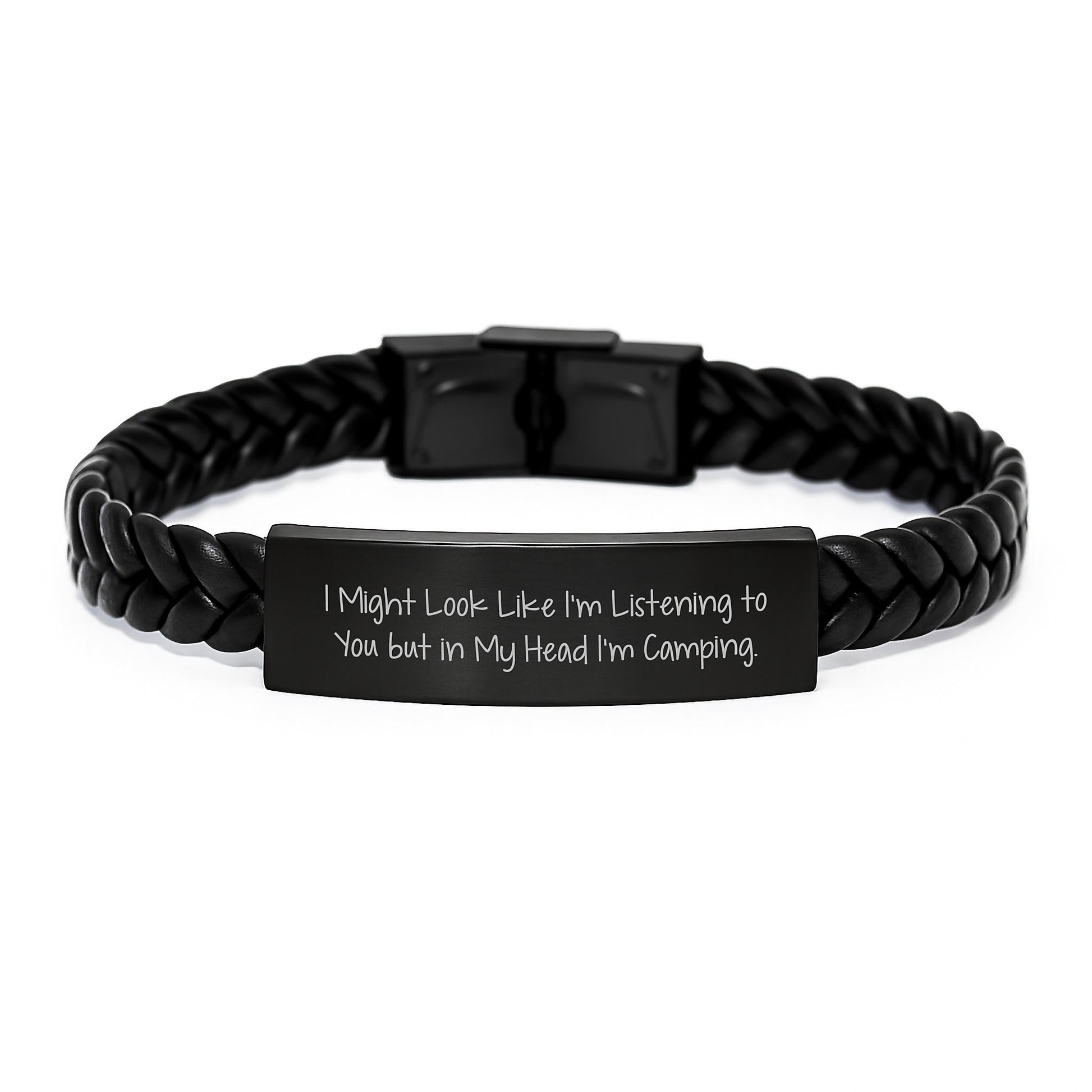 Funny Camping Gifts for Men - 'I Might Look Like I'm Listening...' Interlaced Leather Bracelet, Gifts from Dad to Son on Graduation Day - Image 1