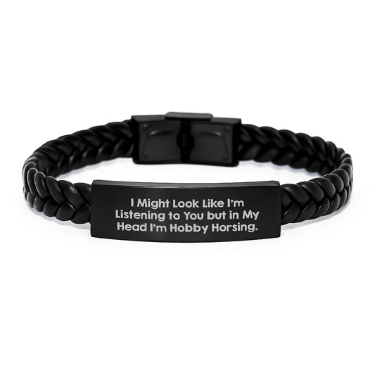 Funny Hobby Horsing Gifts for Friends - Interlaced Leather Bracelet with Engraved Stainless Steel - Graduation Unique Gifts from Friends - Image 1