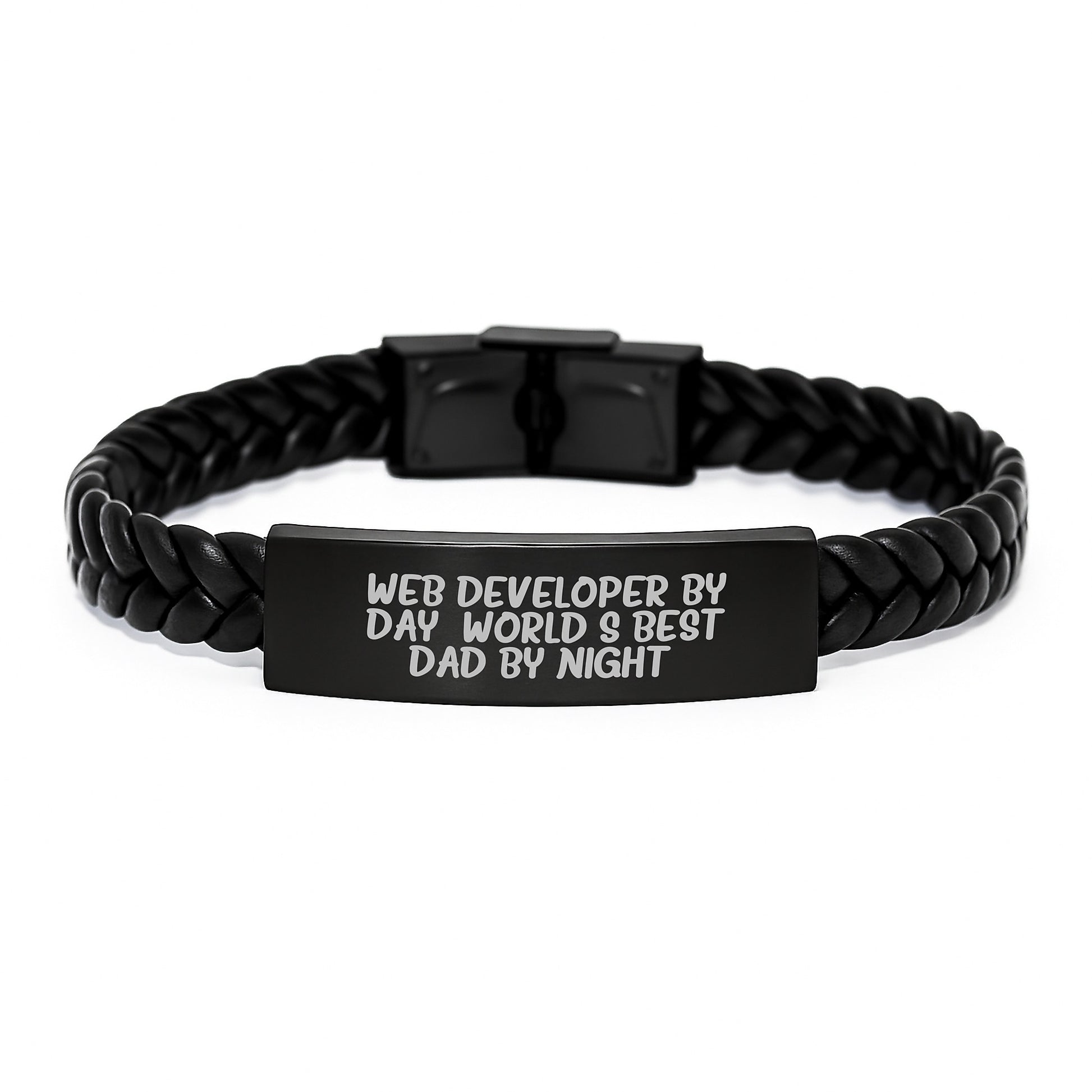 Web Developer Gifts, Interlaced Leather Bracelet - 'Web Developer By Day, World's Best Dad By Night.' Funny Graduation Unique Gifts from Men, for Web Developers - Image 1