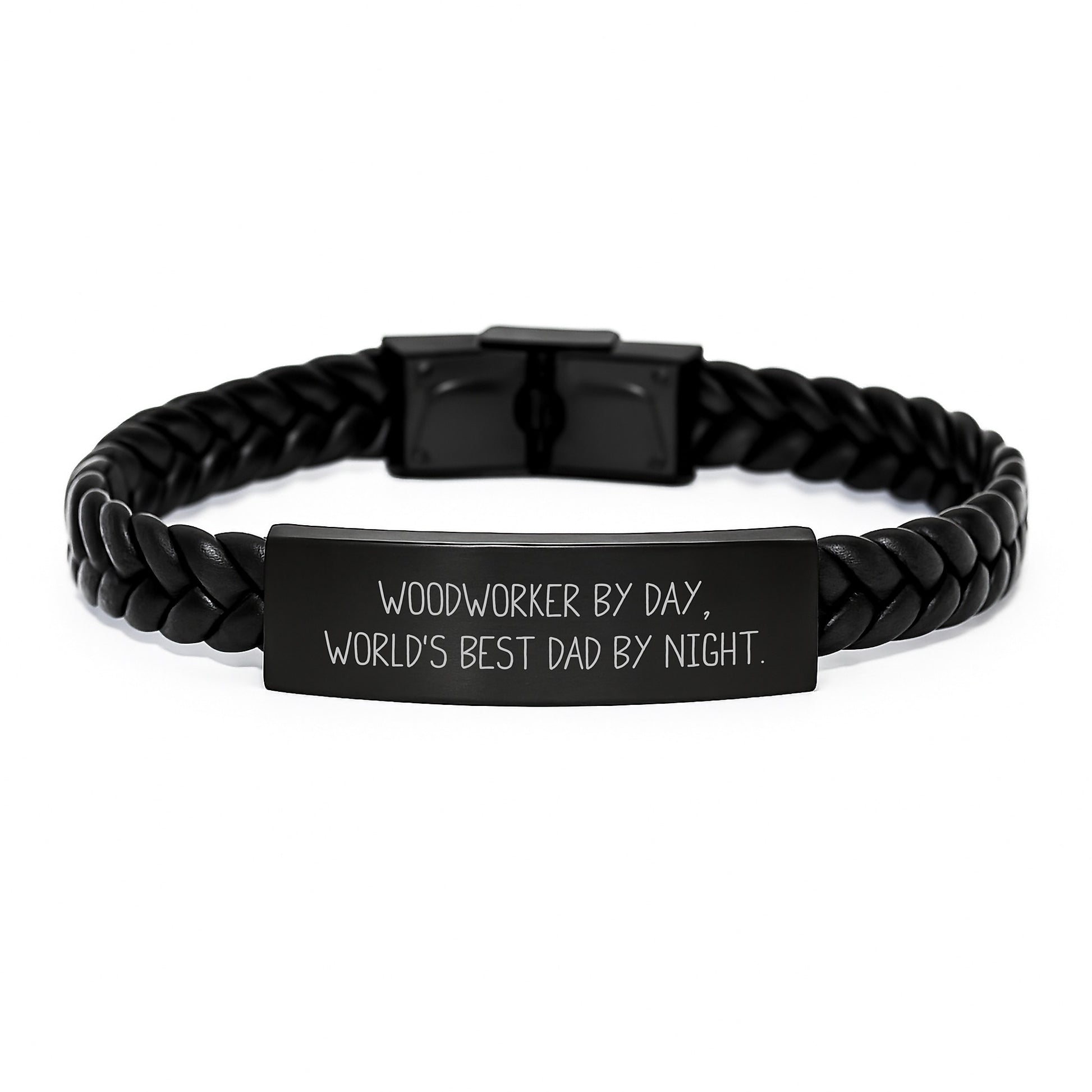 Woodworker's Proud, Funny Quote Interlaced Leather Bracelets Gifts from Dad to Best Woodworker, Perfect Graduation Unique Gifts for Him - Image 1