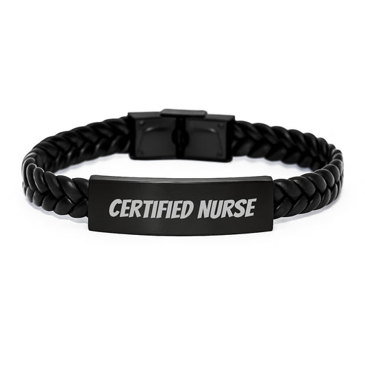 Certified Nurse Graduation Gifts from Friends, Gifts for Nurse, Interlaced Leather Bracelet with Funny Quote, Unique Men's Women's Accessories - Image 1