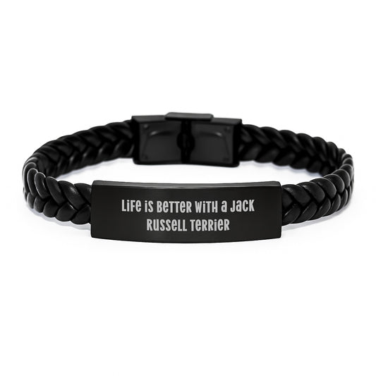 Funny Jack Russell Terrier Dog Gifts, Interlaced Leather Bracelet for Men, Life Is Better Quotes, Graduation Unique Gifts from Friends, Gifts for Jack Russell Terrier Dog Lovers - Image 1