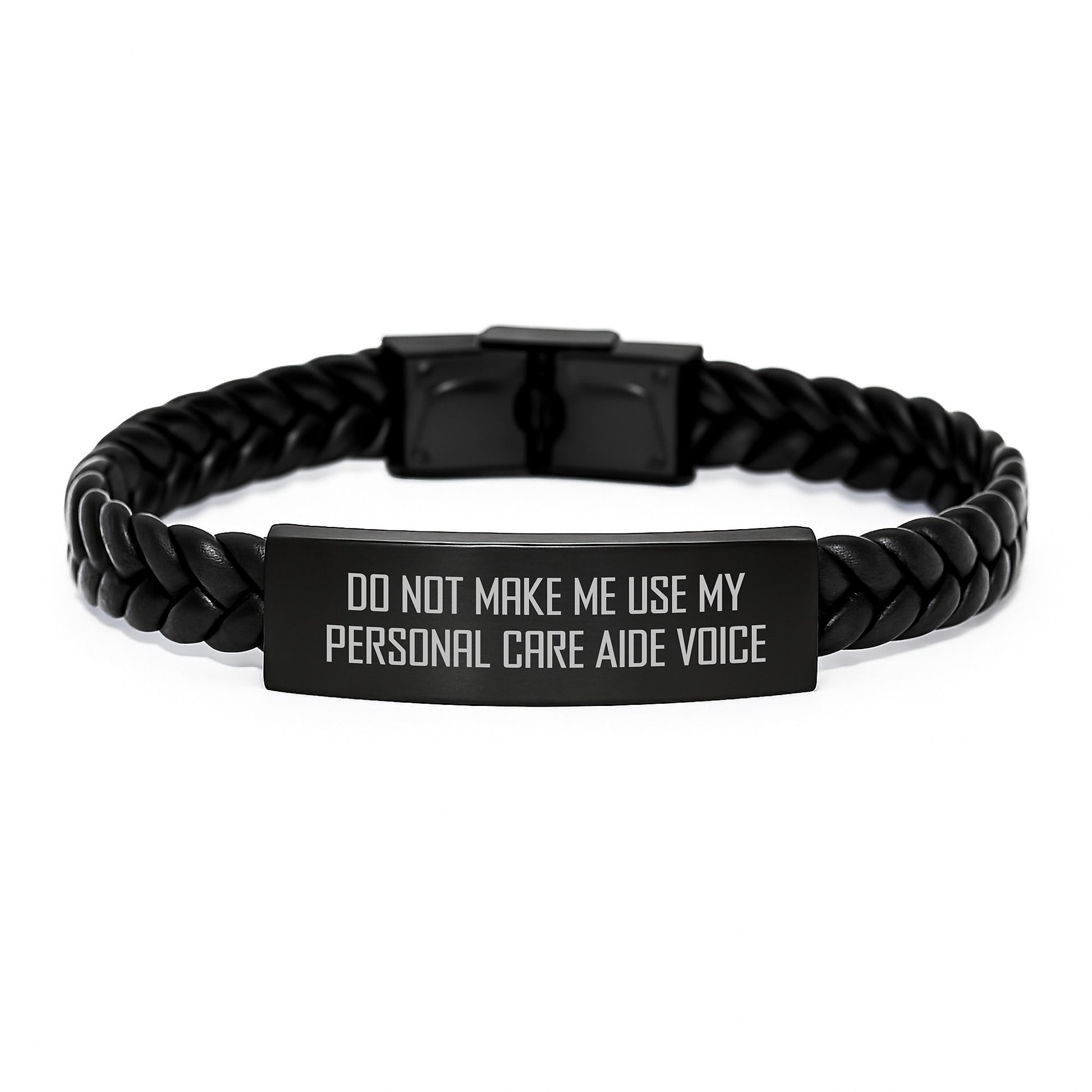 Funny Personal Care Aide Gifts from Friends for Graduation Unique Interlaced Leather Bracelet with 'Do Not Make Me Use My Personal Care Aide Voice' Quote - Image 1