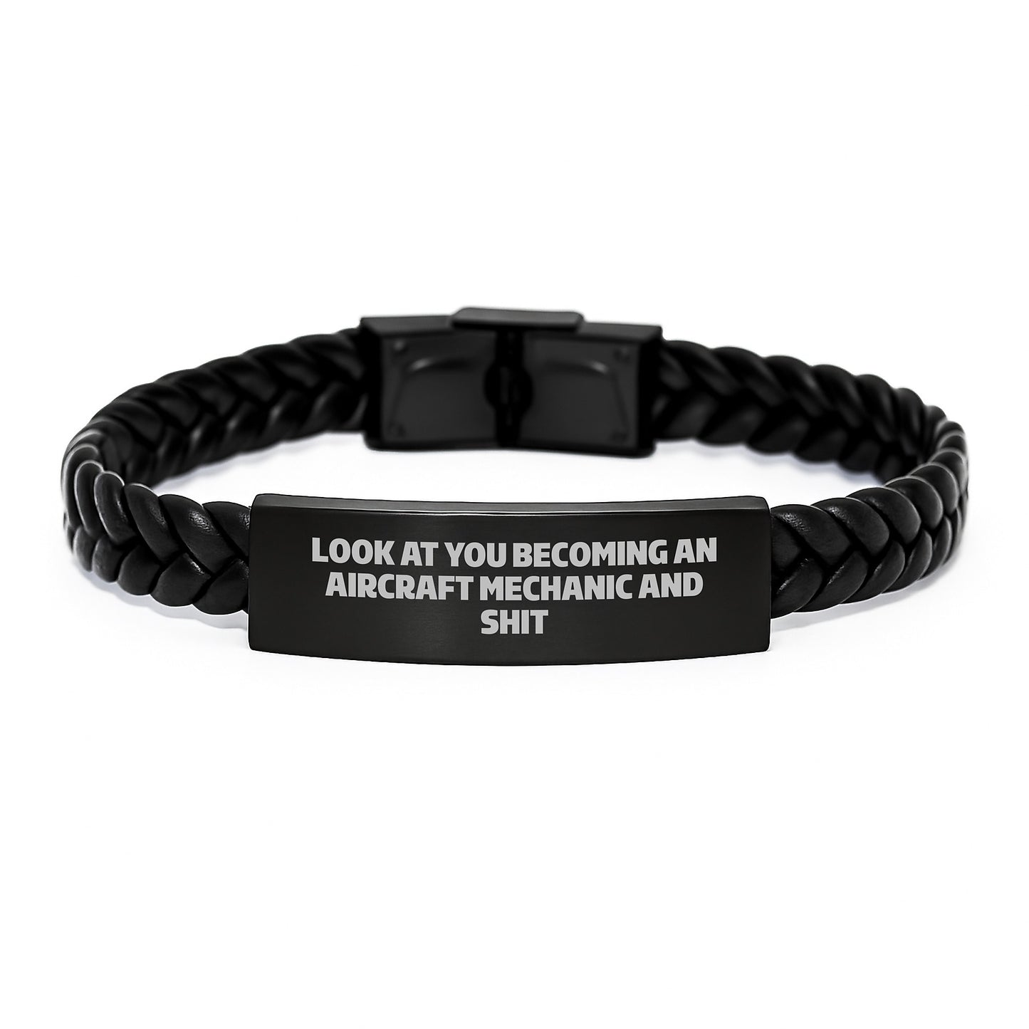 Funny Aircraft Mechanic Gifts, Inspirational Quote Interlaced Leather Bracelets for Men, Gifts from Friends and Family for Graduation - Image 1