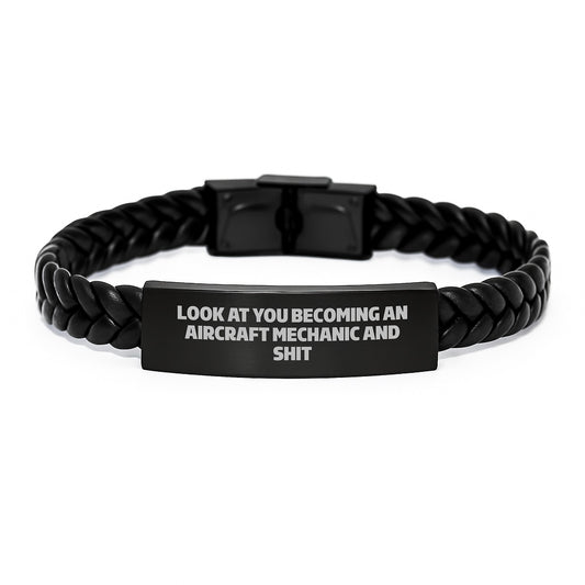 Funny Aircraft Mechanic Gifts, Inspirational Quote Interlaced Leather Bracelets for Men, Gifts from Friends and Family for Graduation - Image 1