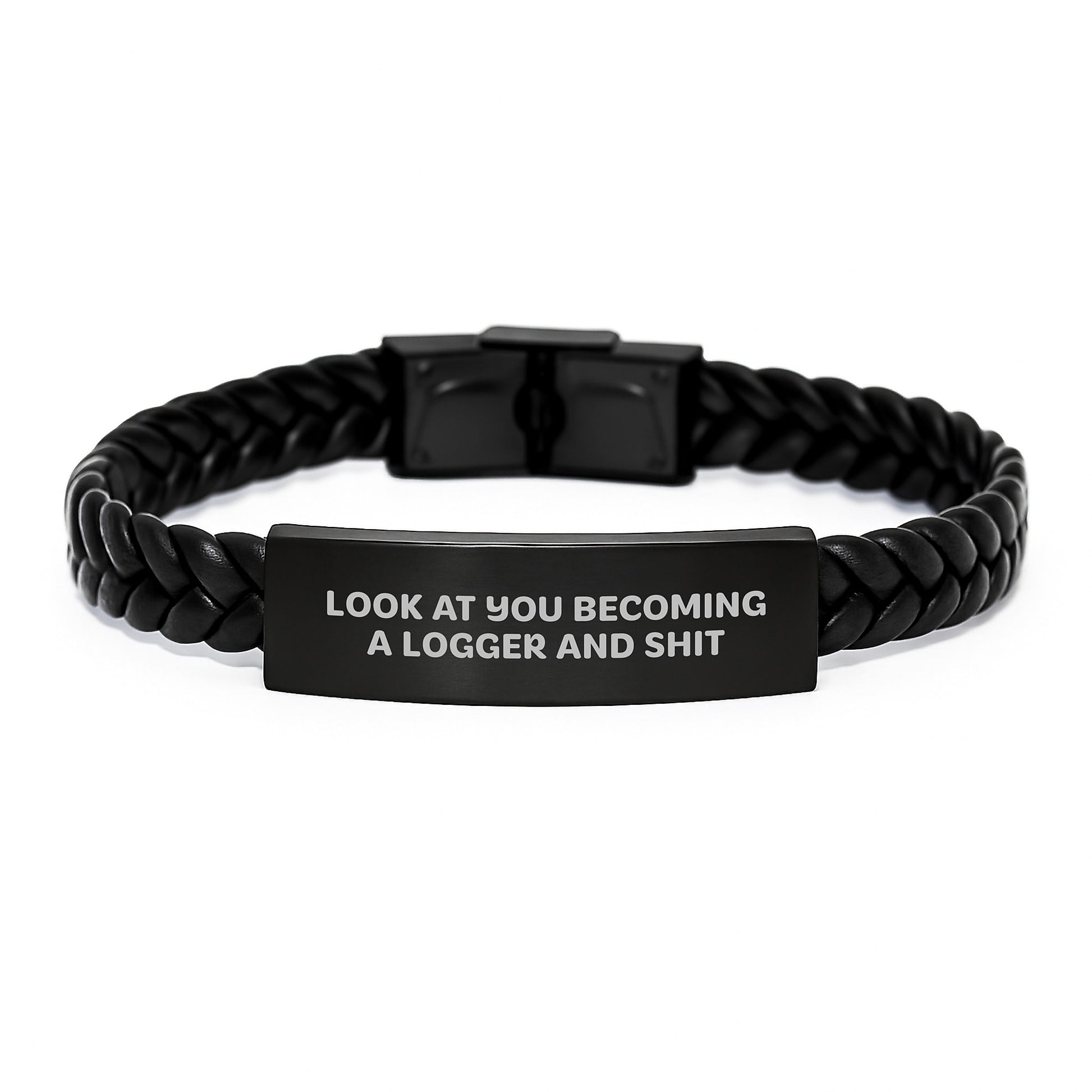 Logger's Proud, Funny Quote Interlaced Leather Bracelet, Gifts from Men to Logger Friends, Unique Graduation Gifts - Image 1