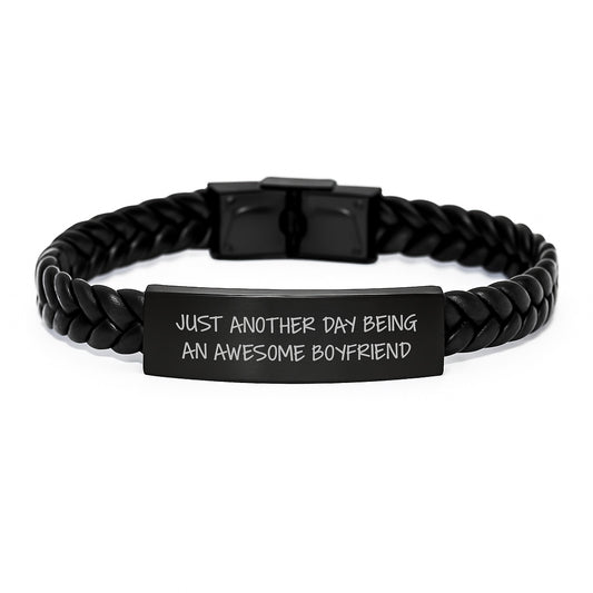 Sweetheart Gifts, Just Another Day Being An Awesome Sweetheart, Interlaced Leather Bracelet for Men, Unique Graduation Gifts from Friends - Image 1