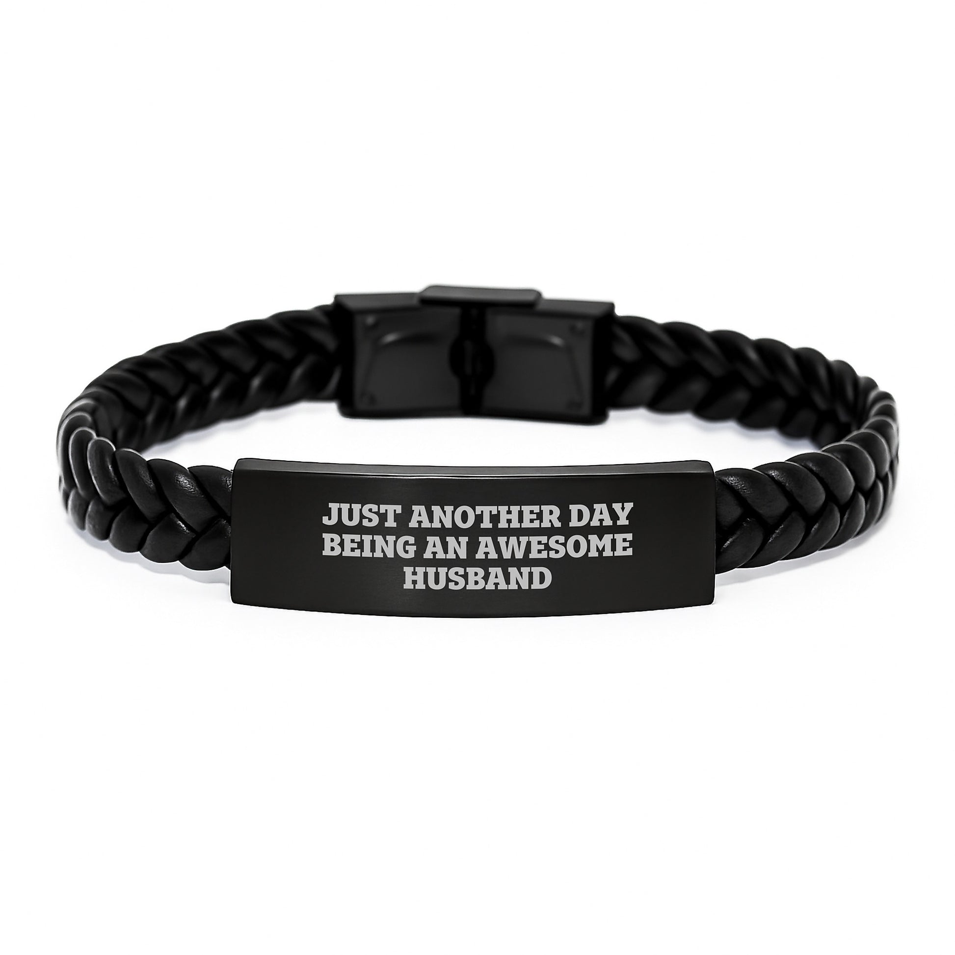 Husband Gifts, Just Another Day Being An Awesome Husband Interlaced Leather Bracelet, Birthday Unique Husband Accessories - Image 1