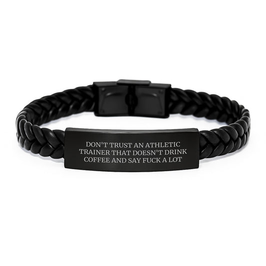Funny Athletic Trainer Gifts, Interlaced Leather Bracelet, Gifts from Friends to Men, for Athlete Trainers, Funny Quote, Unique Graduation Gifts - Image 1