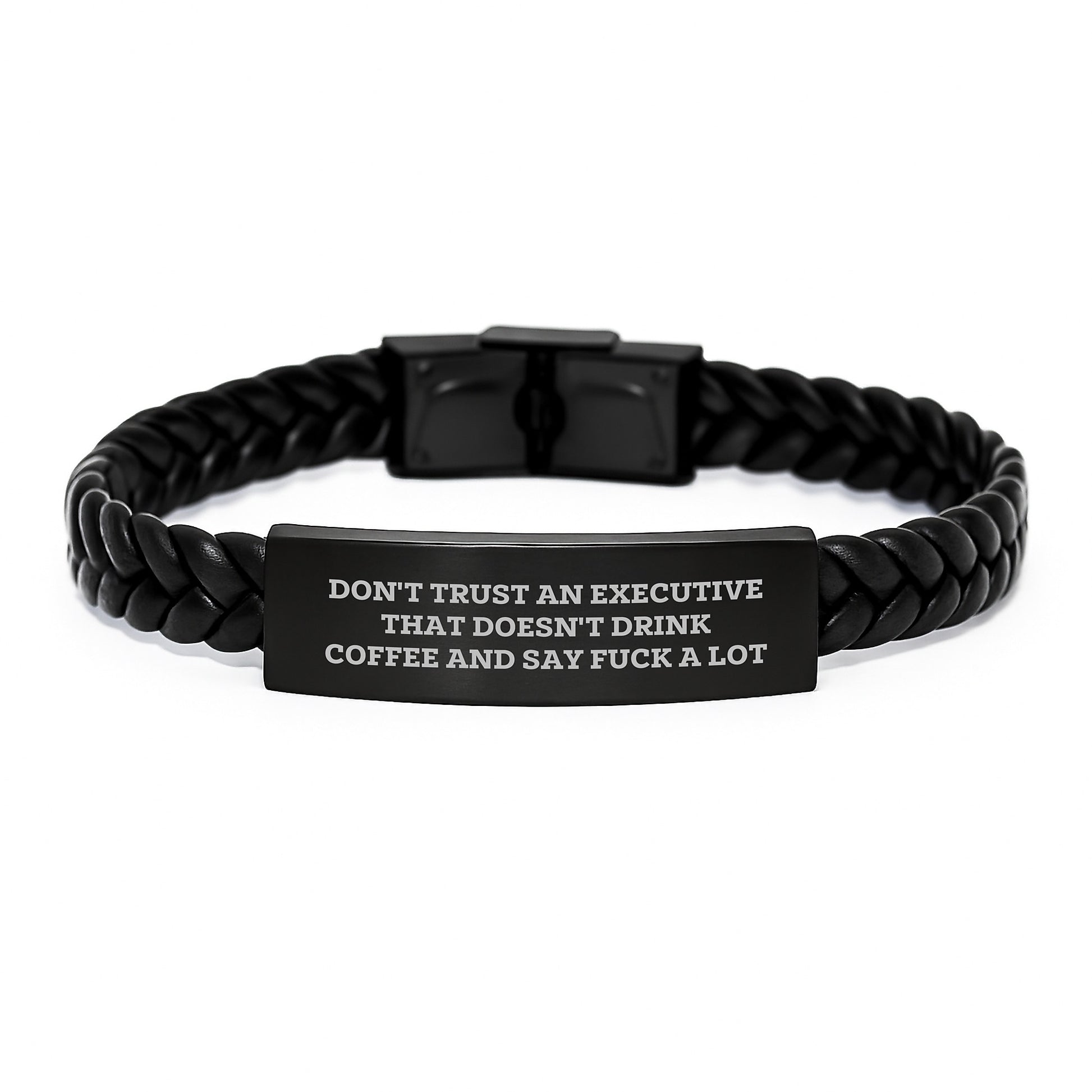 Funny Executive Gifts from Men to Coworkers - Interlaced Leather Bracelet for Graduation Unique Presents - 'Don't Trust An Executive...' - Image 1