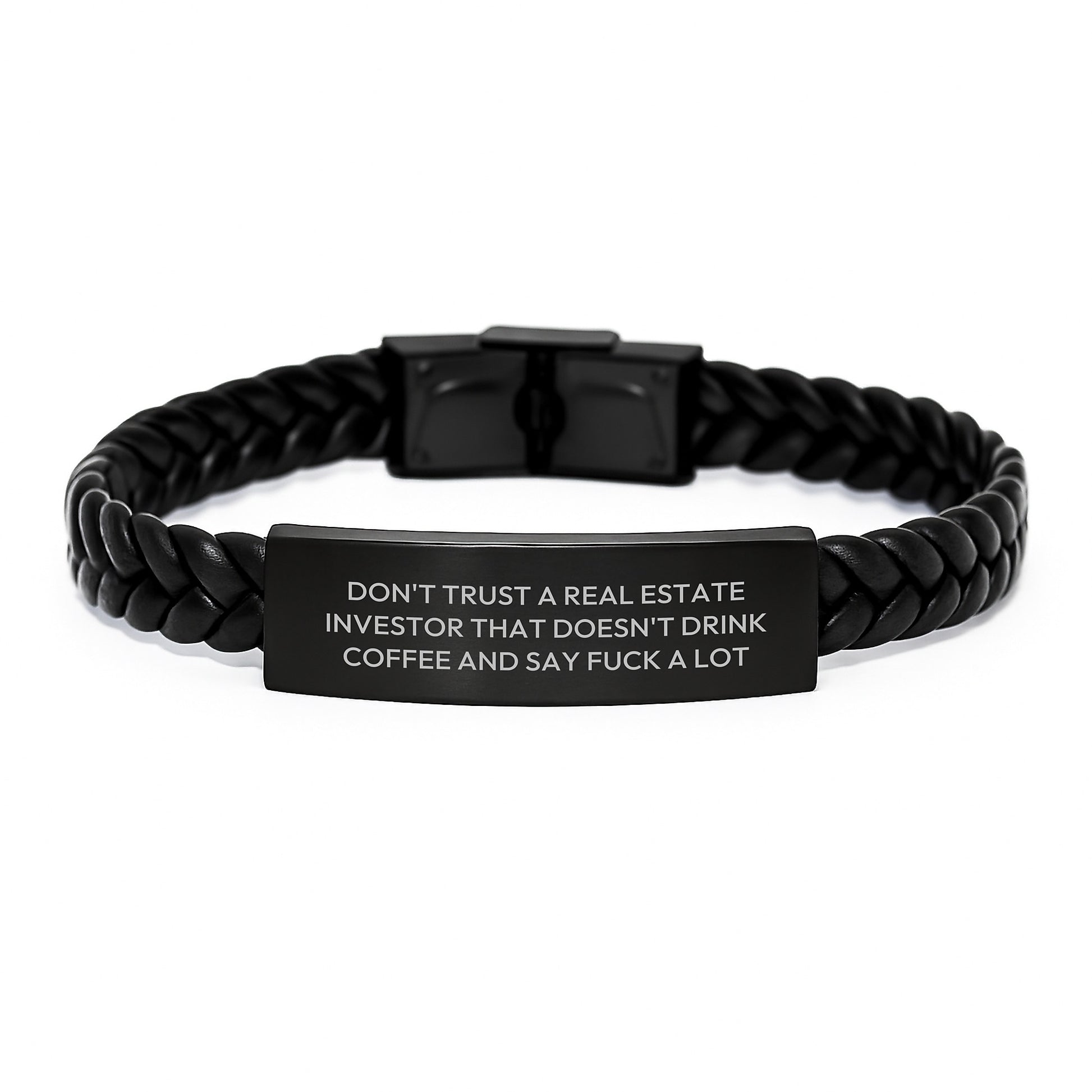 Funny Real Estate Investor Gifts, Interlaced Leather Bracelet Quote, 'Don't Trust...' Sarcasm Graduation Unique Gifts for Men, Friends, Coworkers - Image 1