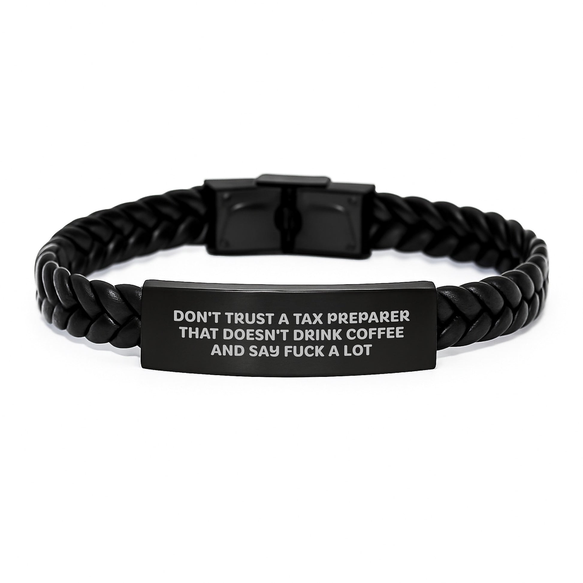 Tax Preparer's Coffee Break, Funny Quote Interlaced Leather Bracelet Gifts from Men, Unique Graduation Presents for Tax Preparer Friends, Coworkers, and Family - Image 1