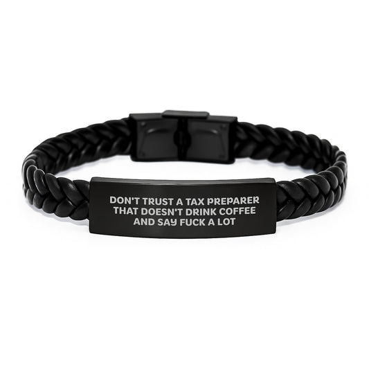 Tax Preparer's Coffee Break, Funny Quote Interlaced Leather Bracelet Gifts from Men, Unique Graduation Presents for Tax Preparer Friends, Coworkers, and Family - Image 1