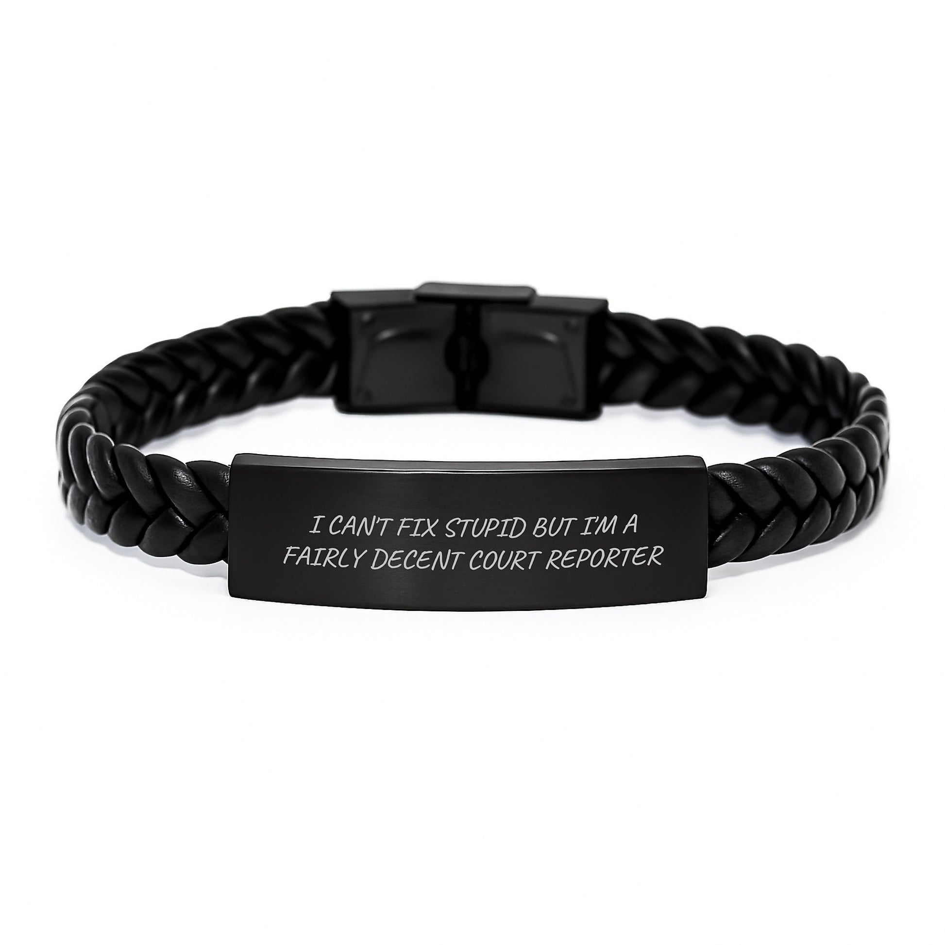Funny Court Reporter Gifts for Men, Women, Friends - I Can't Fix Stupid But I'm A Fairly Decent Court Reporter Interlaced Leather Bracelet, Graduation Unique Gifts from Family, Coworkers - Image 1