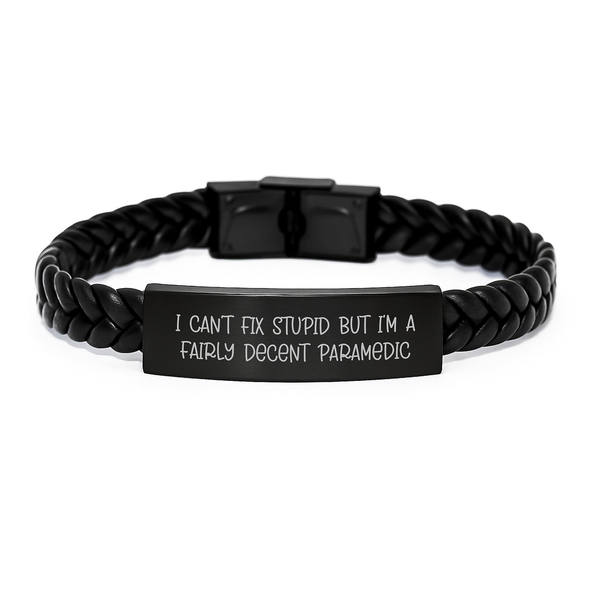 Funny Rescue Worker Quote Interlaced Leather Wrap Gifts from Men to Rescue Workers on Graduation Day - Stainless Steel and PU Leather - Image 1