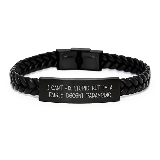 Funny Rescue Worker Quote Interlaced Leather Wrap Gifts from Men to Rescue Workers on Graduation Day - Stainless Steel and PU Leather - Image 1