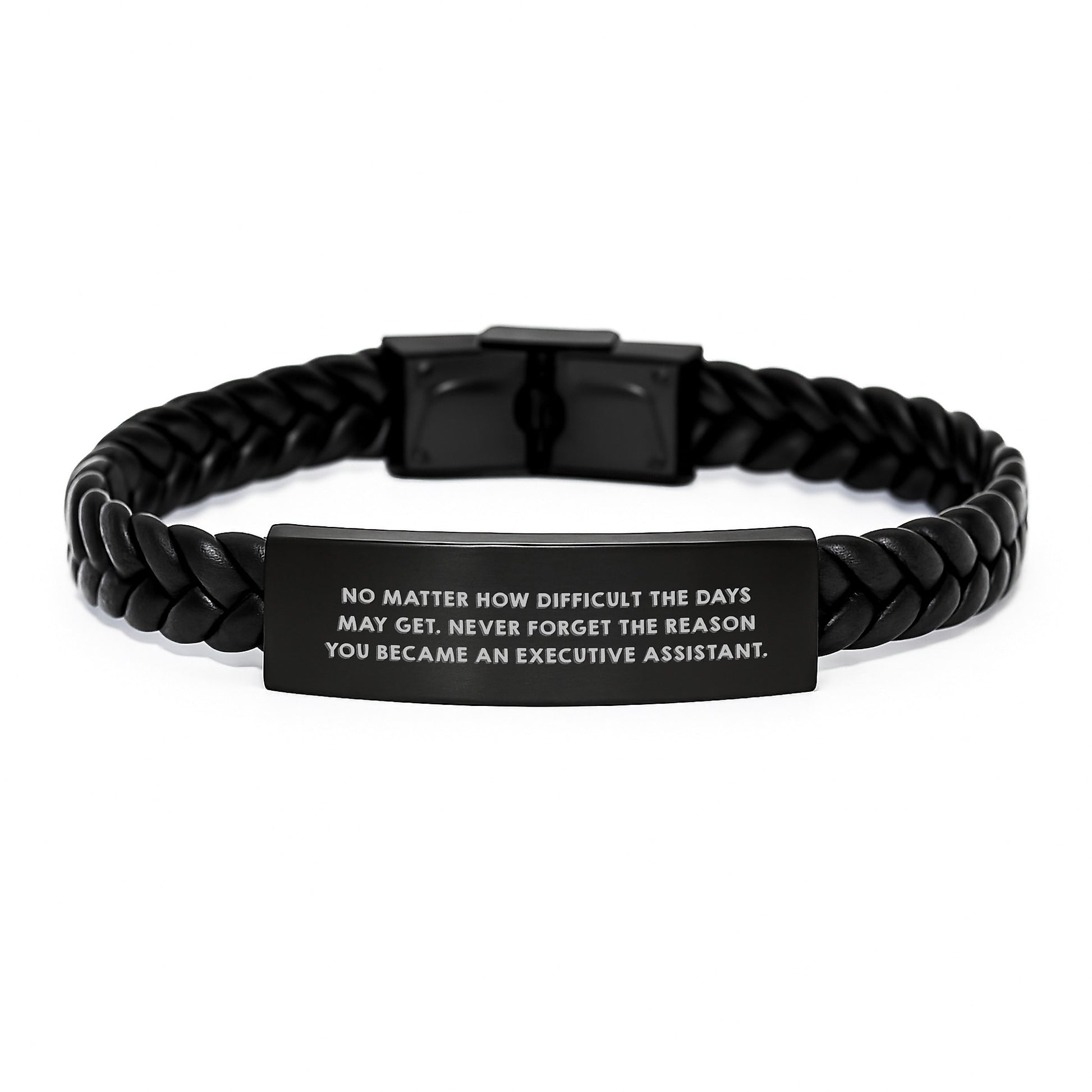Inspirational Executive Assistant Gifts from Friends - Interlaced Leather Bracelet for Graduation, 'No Matter How Difficult The Days May Get...' - Image 1