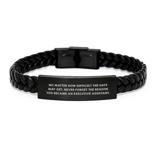 Inspirational Executive Assistant Gifts from Friends - Interlaced Leather Bracelet for Graduation, 'No Matter How Difficult The Days May Get...' - Image 1