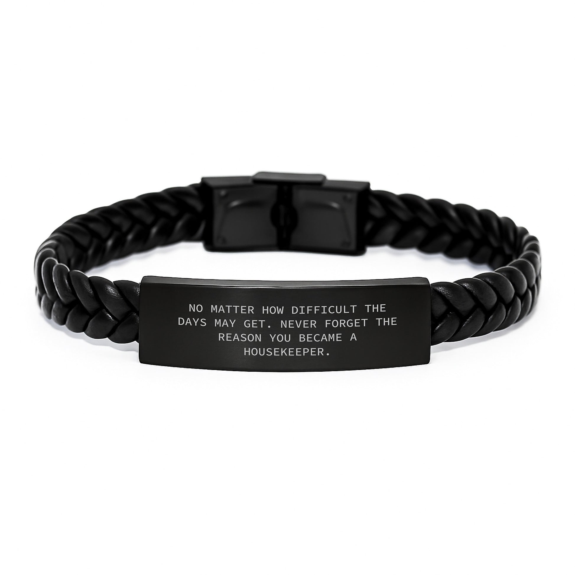 Housekeeper Inspirational Gifts from Friends Graduation Unique Interlaced Leather Bracelts with Quote 'No Matter How Difficult The Days May Get. Never Forget The Reason You Became A Housekeeper.' - Image 1