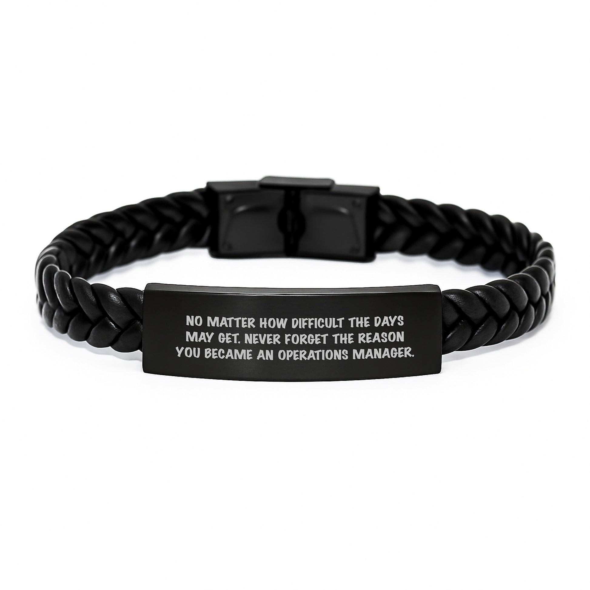Inspiring Operations Manager Gifts, Interlaced Leather Bracelet for Men, Women, Coworkers, Family, Funny Quote 'Never Forget...' for Graduation Unique Gifts from Friends, Coworkers, Family - Image 1